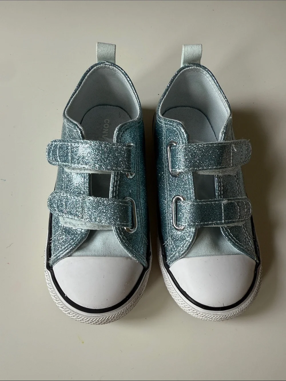 Converse Kids Glitter Velcro Sneakers in Teal Sparkle